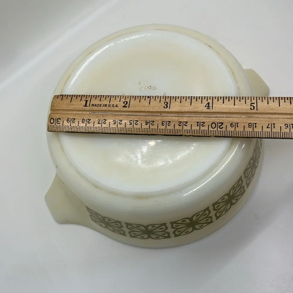 Vintage PYREX Square Flowers White and Green Patterned Mixing Bowl